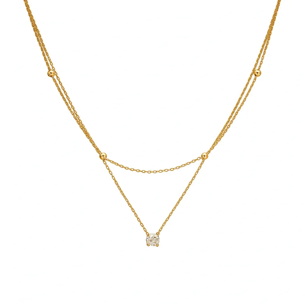 Lumière Duo - Stacked Stainless Steel Necklace with Shiny Zircon Accents