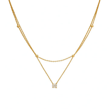 Lumière Duo - Stacked Stainless Steel Necklace with Shiny Zircon Accents