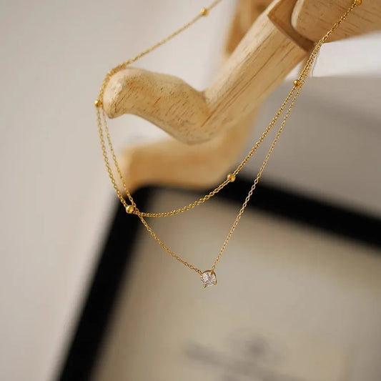 Lumière Duo - Stacked Stainless Steel Necklace with Shiny Zircon Accents