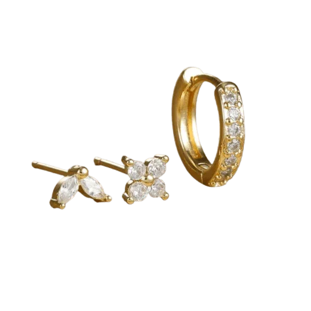 Divine Trio – Stainless Steel Earring Set with Zirconia